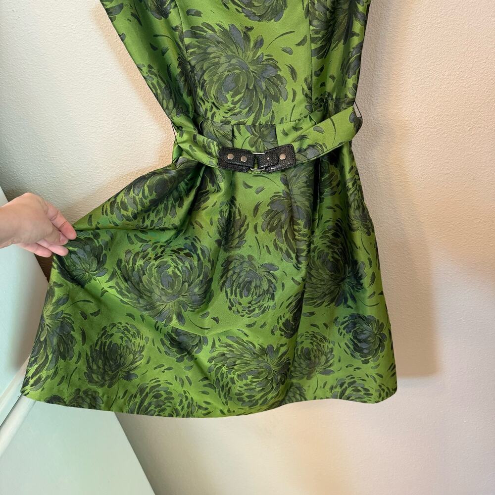 Anthropologie Eva Franco Retro Green Floral Fit and Flare Womens sz 6 Waist Belt - Picture 4 of 13